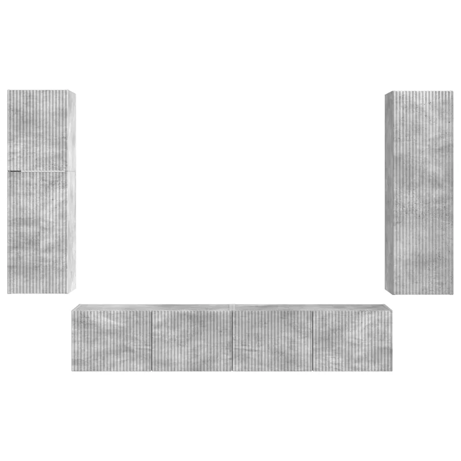 Ensemble meuble TV 4 pcs Gris béton Bois d'ingénierie - 9