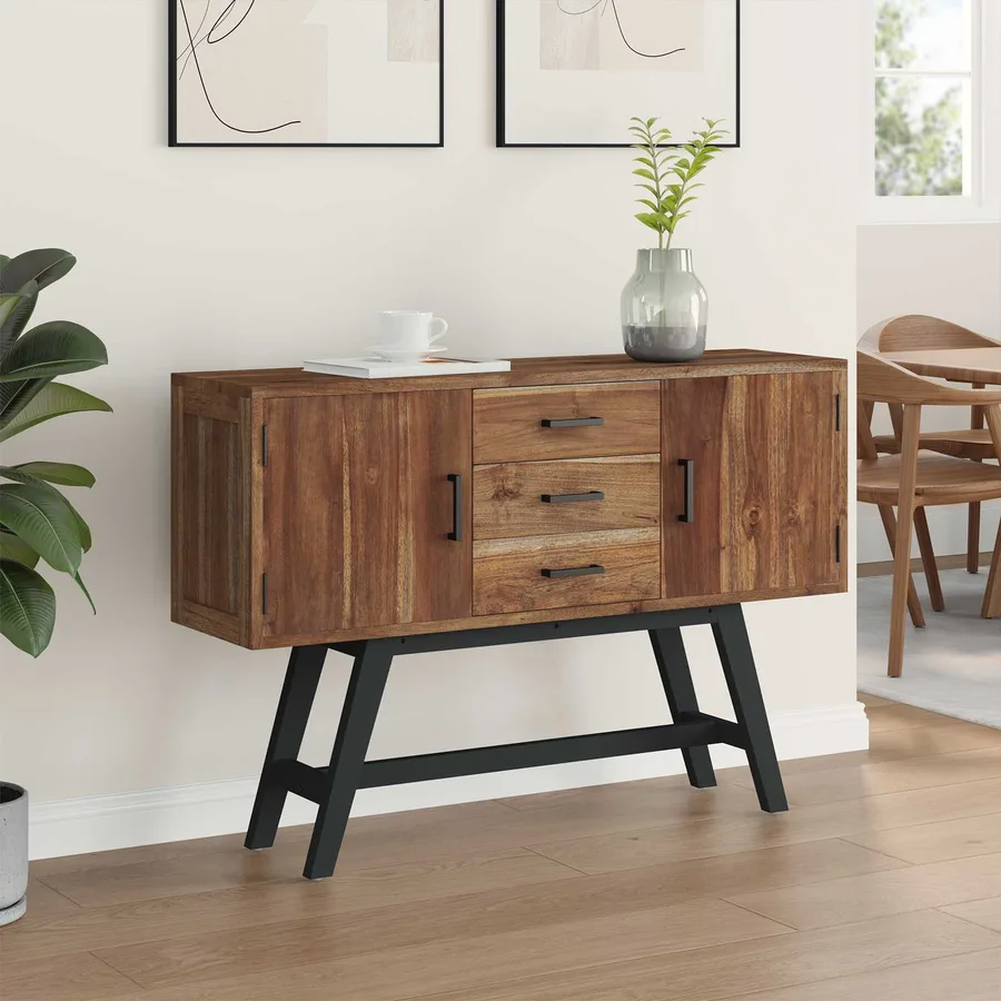 Meuble TV Naturel 110 x 30 x 75 cm Bois de teck massif - 4