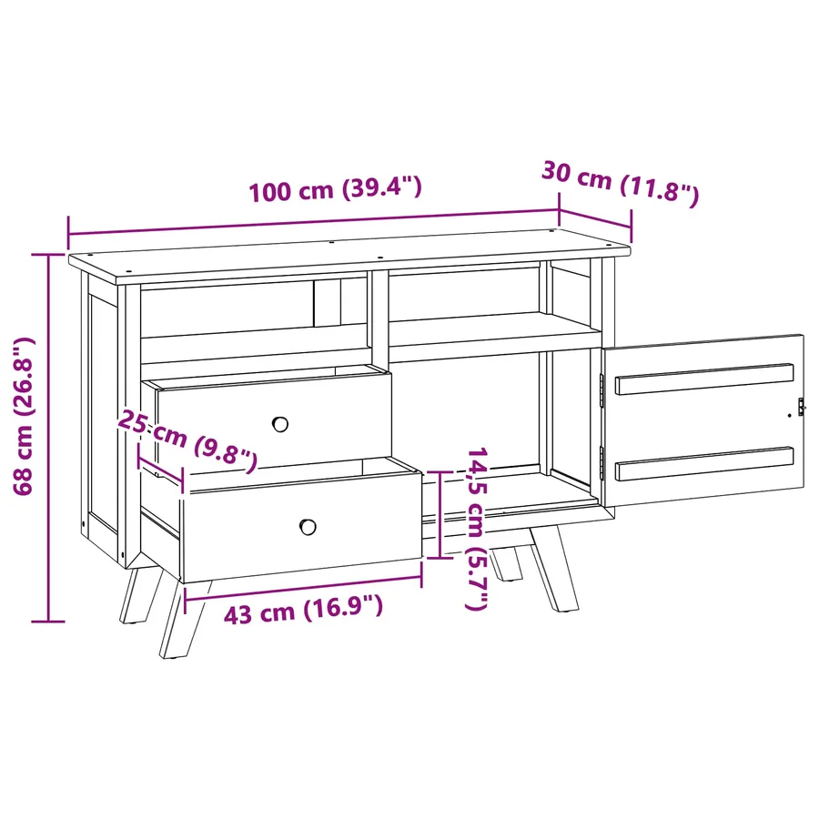 Buffet avec tiroir Naturel 100 x 30 x 68 cm Bois de teck massif - 10
