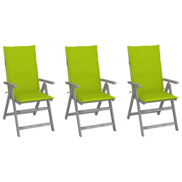 Chaises inclinables de jardin lot de 3 et coussins Bois acacia