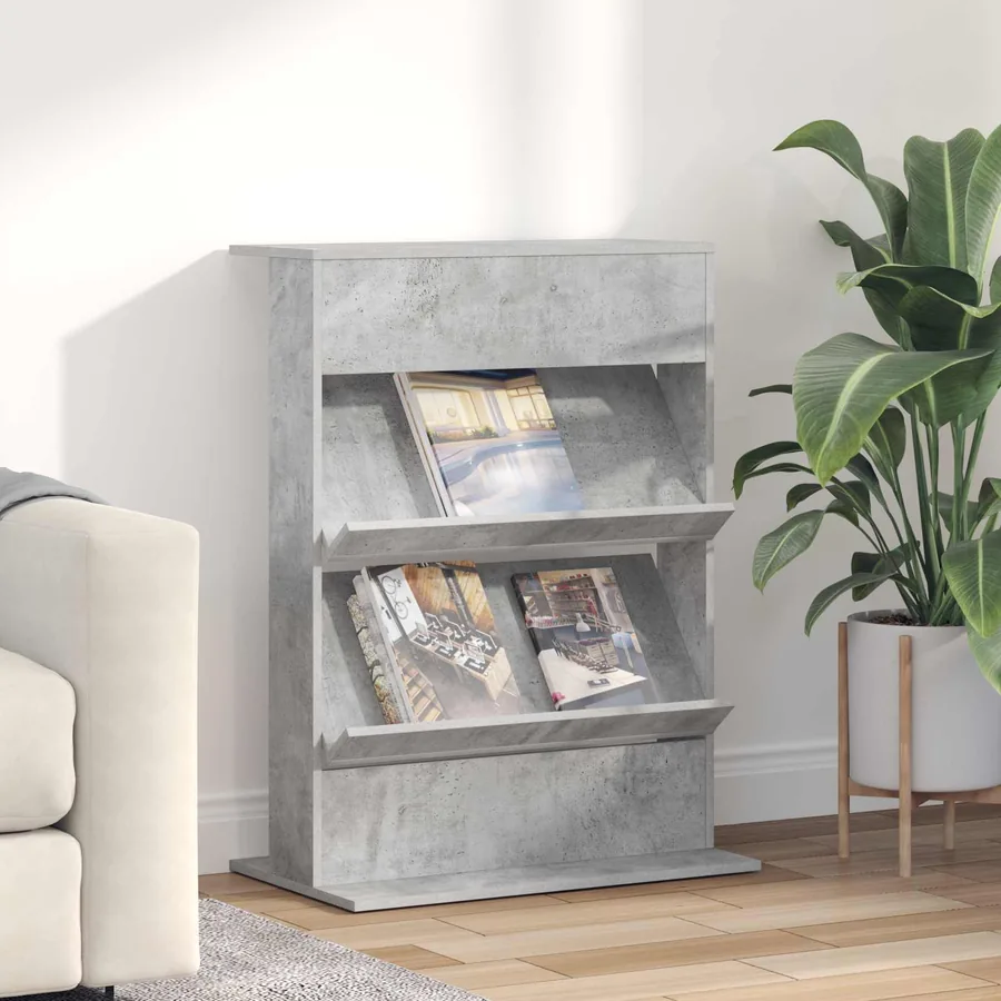 Étagère à magazines avec étagère Gris béton 70 x 41 x 96 cm