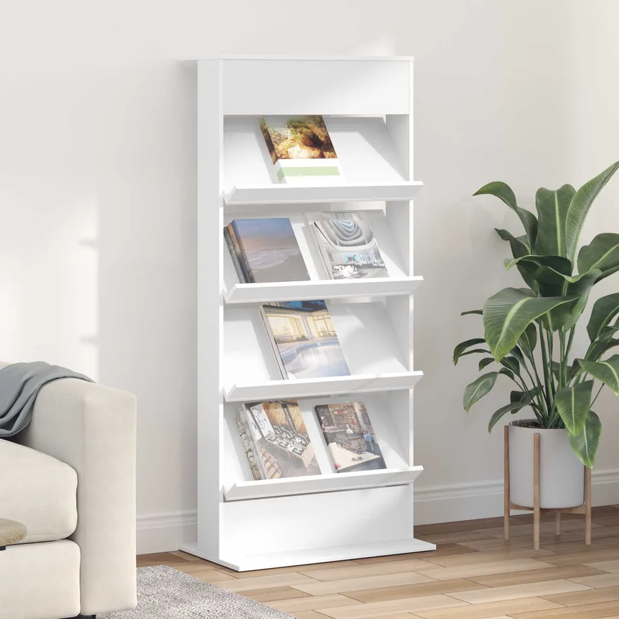 Étagère à magazines Blanc 70 x 41 x 156 cm Bois d'ingénierie