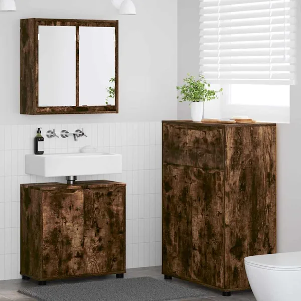 Ensemble de mobilier de salle de bain 3 pcs Chêne fumé