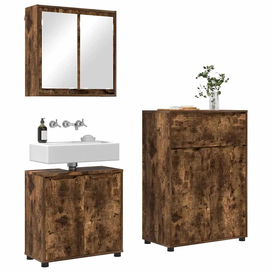 Ensemble de mobilier de salle de bain 3 pcs Chêne fumé - 3