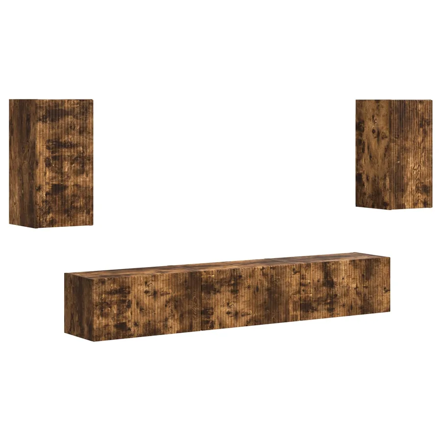 Ensemble meuble TV 5 pcs Chêne fumé Bois d'ingénierie - 2