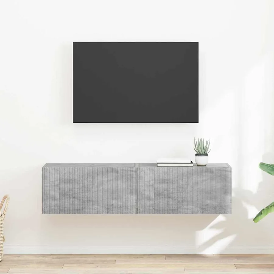 Meuble TV mural 2 pcs Béton 60 x 31 x 29,5 cm Bois d'ingénierie