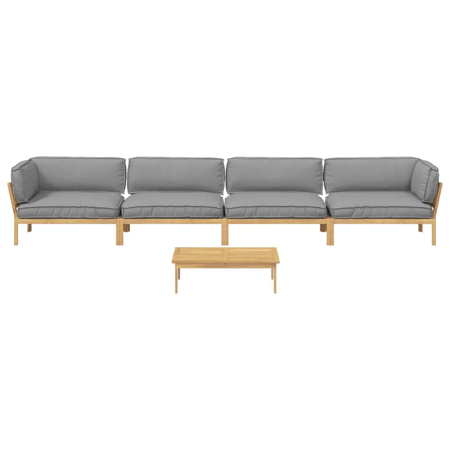Ensemble de Canapés Uni 5 pcs Gris Bois d'Acacia Massif - 10