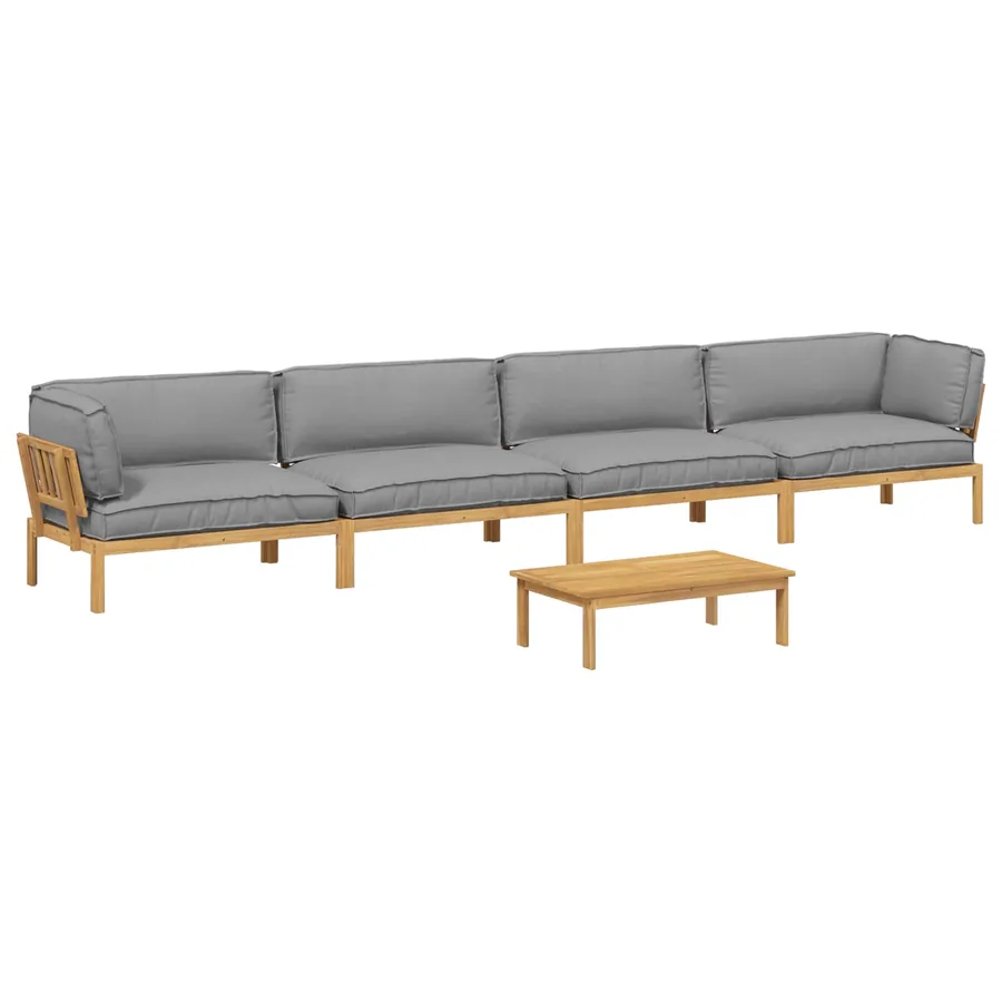 Ensemble de Canapés Uni 5 pcs Gris Bois d'Acacia Massif - 2
