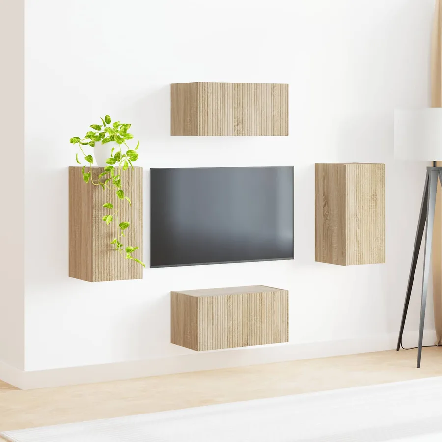 Ensemble meuble TV 4 pcs Chêne Sonoma Bois d'ingénierie - 4