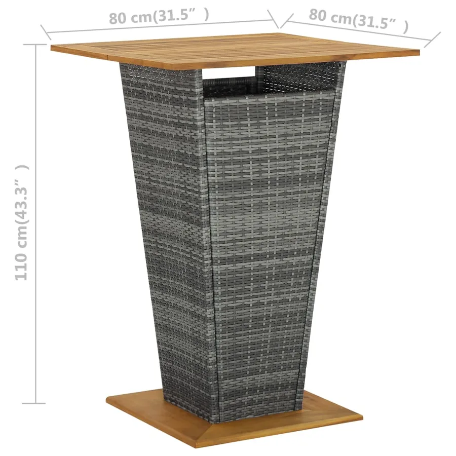 Table de bar Gris 80x80x110 cm Résine tressée et bois d'acacia - 6