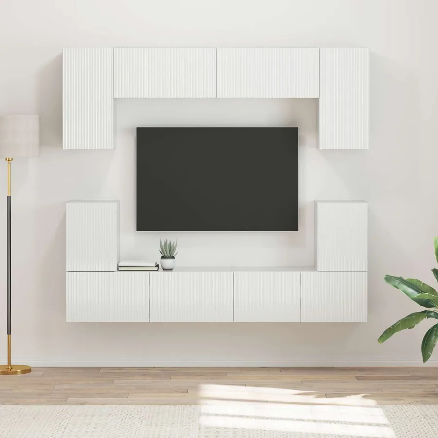 Ensemble meuble TV 5 pcs Blanc brillant Bois d'ingénierie