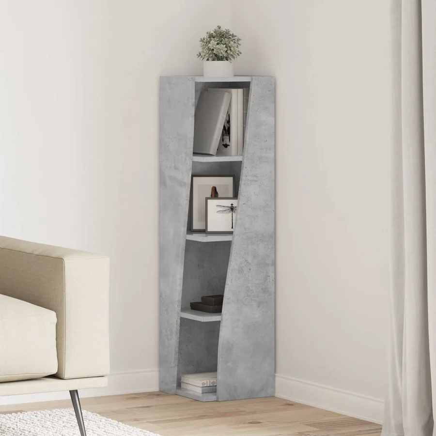 Meuble d'angle Gris béton 27,5x27x102cm Bois d'ingénierie