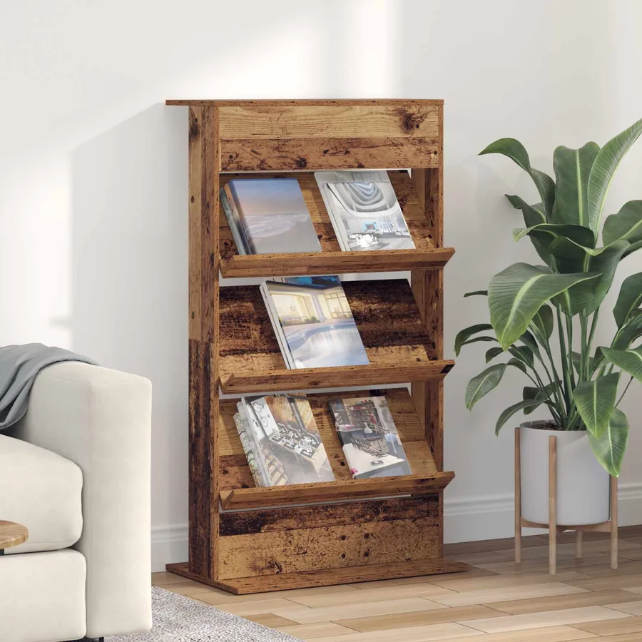 Étagère à magazines avec étagère Bois ancien 70 x 41 x 126 cm