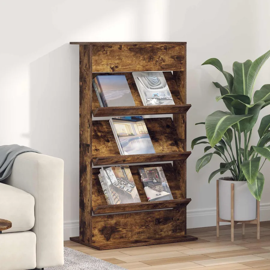 Étagère à magazines avec étagère Chêne fumé 70 x 41 x 126 cm
