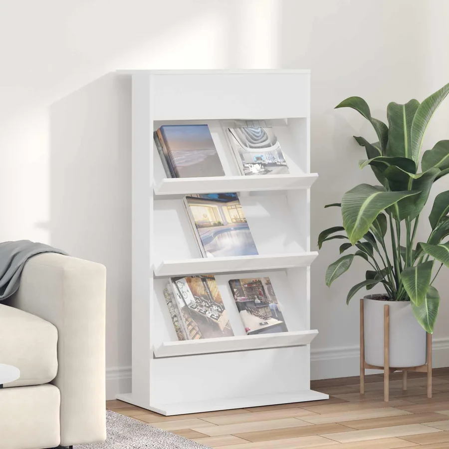 Étagère à magazines Blanc 70 x 41 x 126 cm Bois d'ingénierie