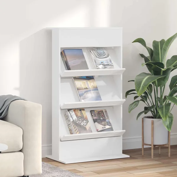 Étagère à magazines Blanc 70 x 41 x 126 cm Bois d'ingénierie