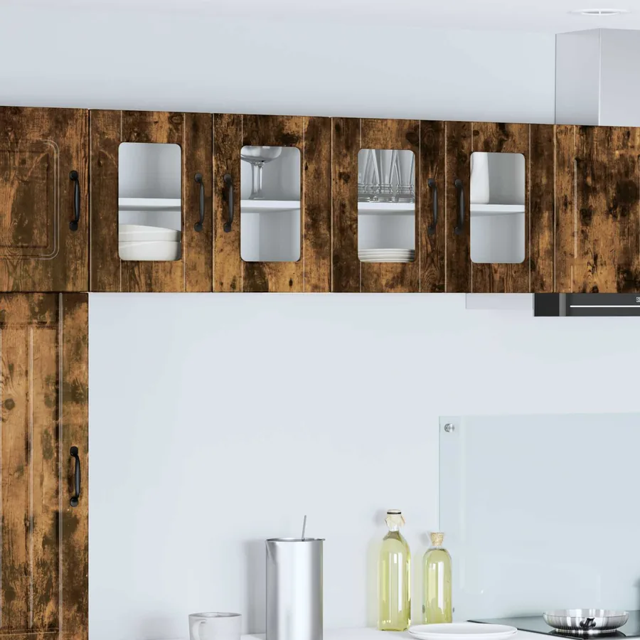 Cabinet en verre mural PORTO 2 pcs Chêne fumé 60 x 31 x 40 cm