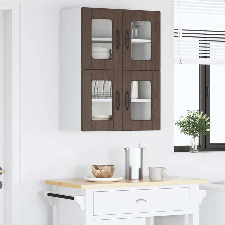 Cabinet en verre mural PORTO 2 pcs Chêne brun 60 x 31 x 40 cm - 4