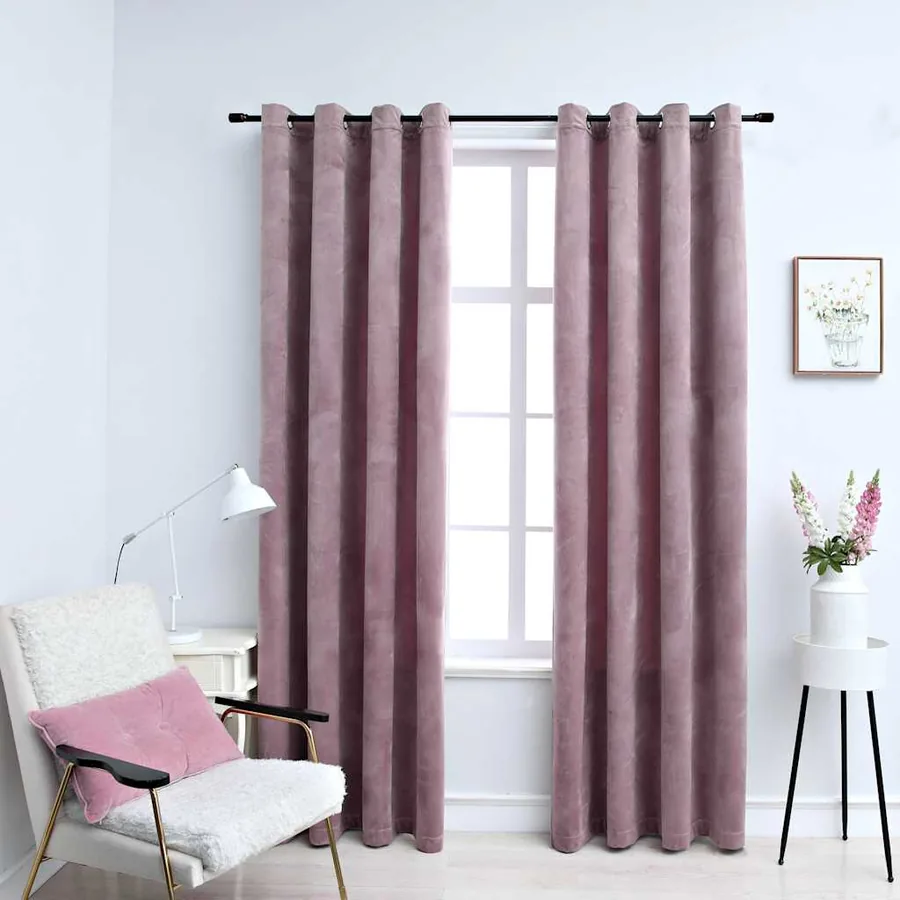 Rideaux occultants avec anneaux 2 pcs Velours Rose 140x175 cm