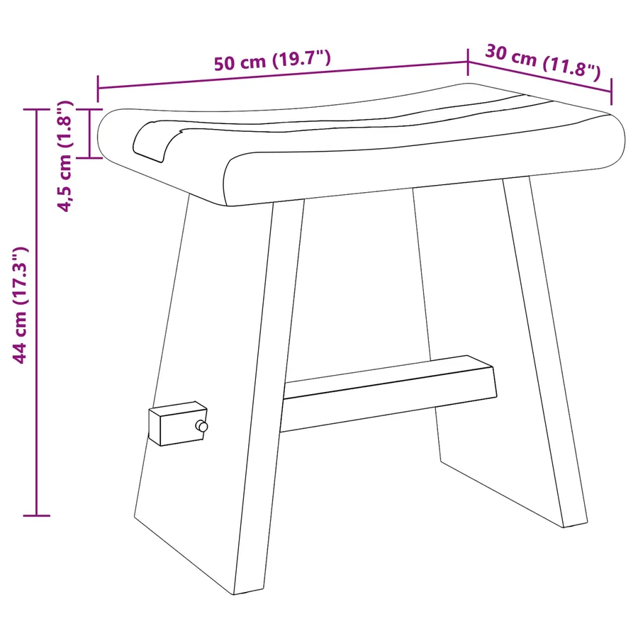 Tabouret de Douche Naturel 50 x 30 x 44 cm Bois de suar solide - 10