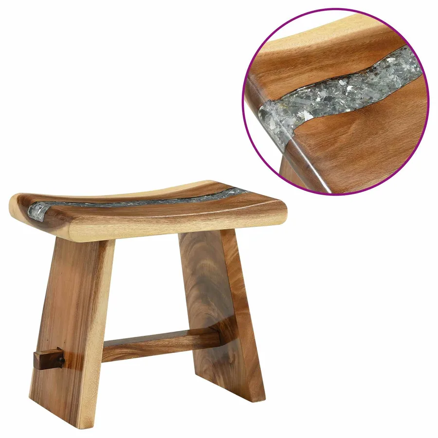 Tabouret de Douche Naturel 50 x 30 x 44 cm Bois de suar solide - 3