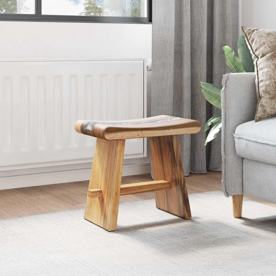 Tabouret de Douche Naturel 50 x 30 x 44 cm Bois de suar solide - 4
