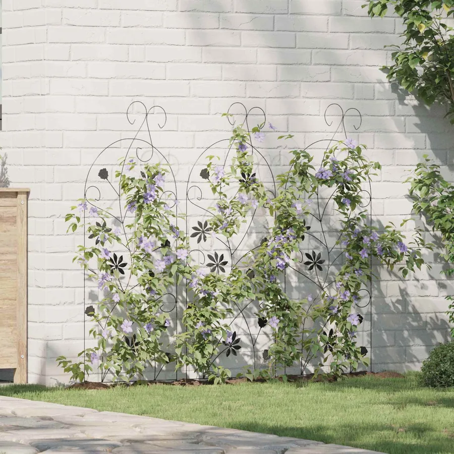 Clôture de jardin 3 pcs Noir 112 x 39,5 cm Acier