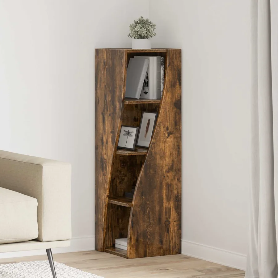 Meuble d'angle Chêne fumé 32x32x102cm Bois d'ingénierie