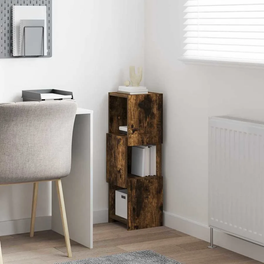 Meuble d'angle Chêne fumé 25,5x25x80cm Bois d'ingénierie - 4