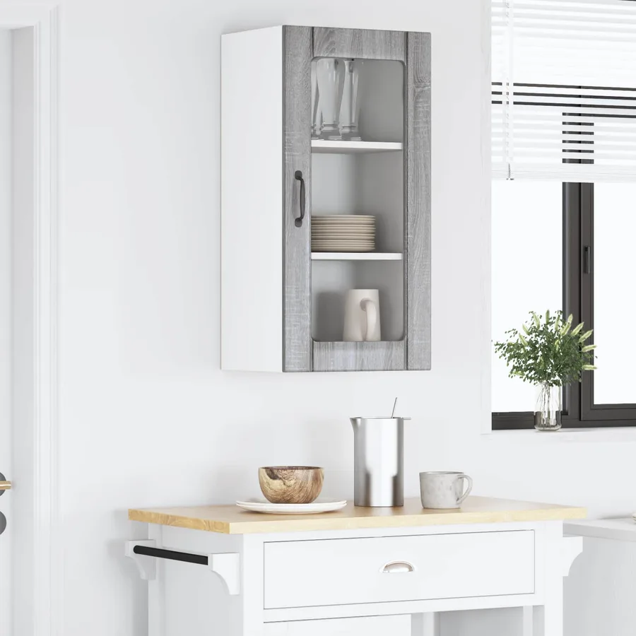 Cabinet en verre mural PORTO Gris Sonoma 40 x 31 x 80 cm - 4