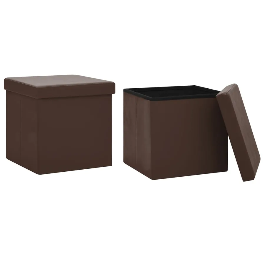 Tabourets de rangement pliables lot de 2 marron PVC - 2
