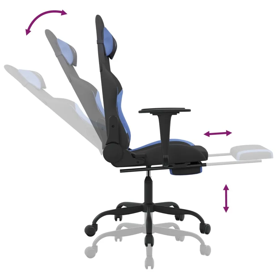 Chaise de jeu de massage avec repose-pied Noir et bleu Tissu - 11
