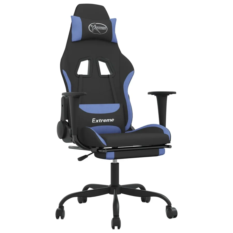 Chaise de jeu de massage avec repose-pied Noir et bleu Tissu - 2