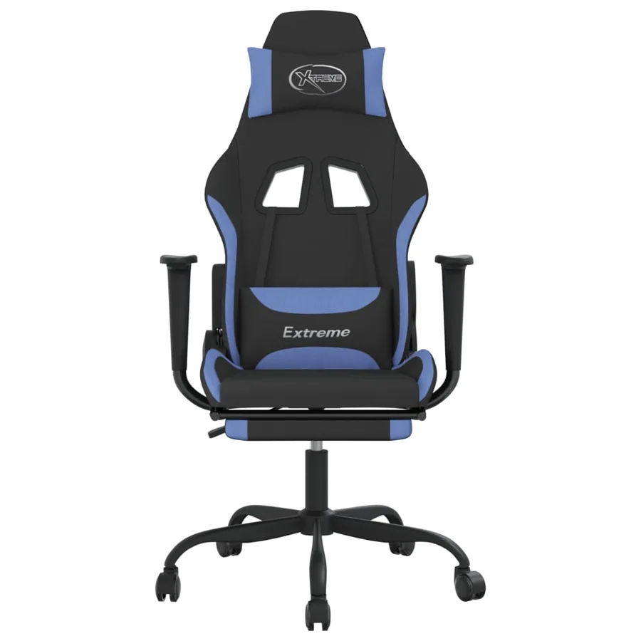 Chaise de jeu de massage avec repose-pied Noir et bleu Tissu - 3