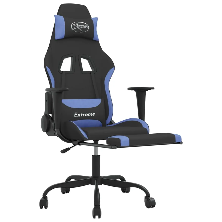 Chaise de jeu de massage avec repose-pied Noir et bleu Tissu - 4