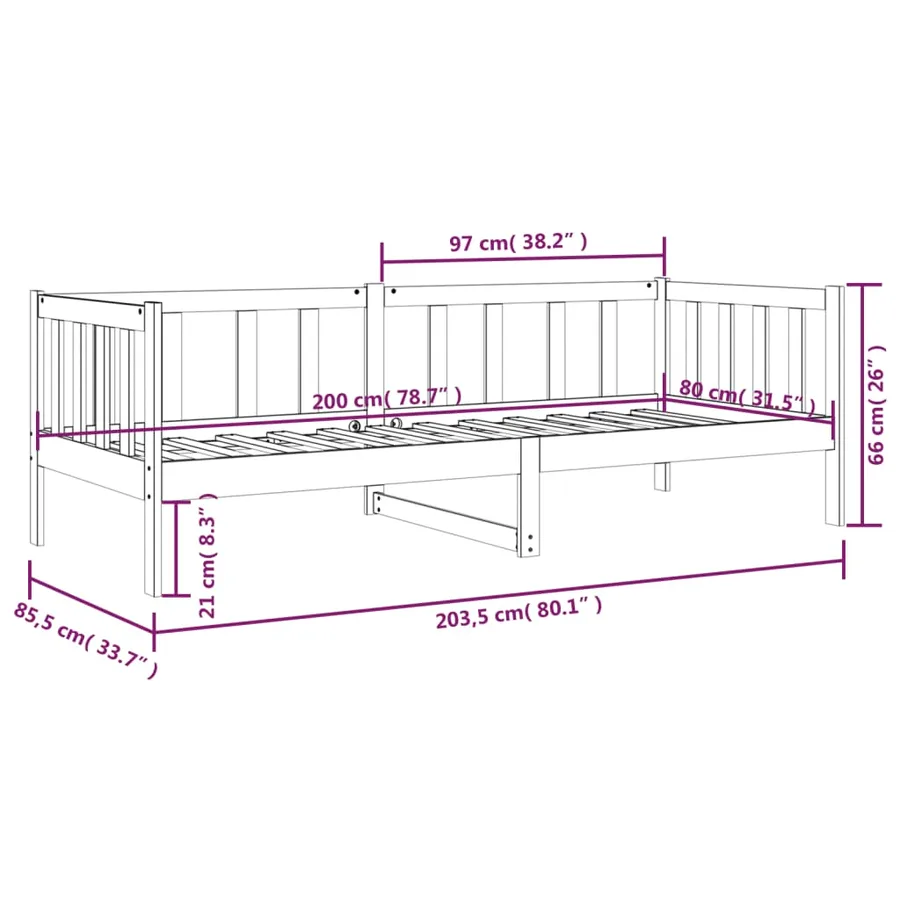 Lit de jour sans matelas blanc 80x200 cm bois de pin massif - 11