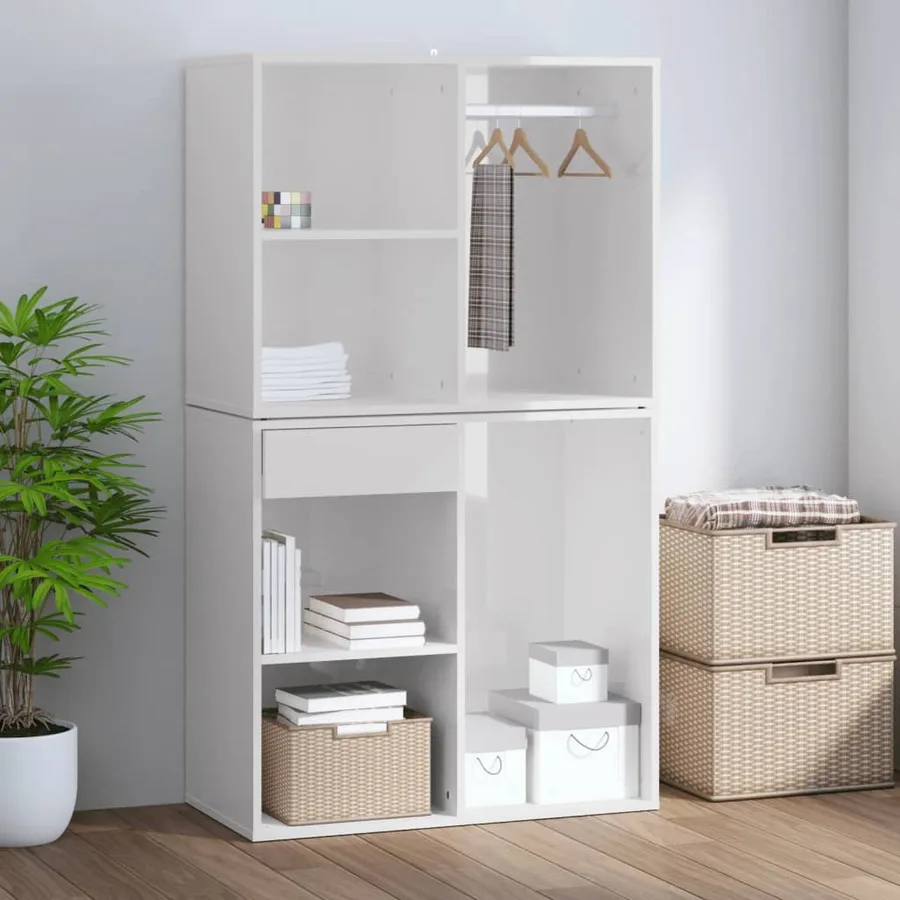 Armoire de dressing Blanc brillant 80x40x65cm Bois d'ingénierie - 6