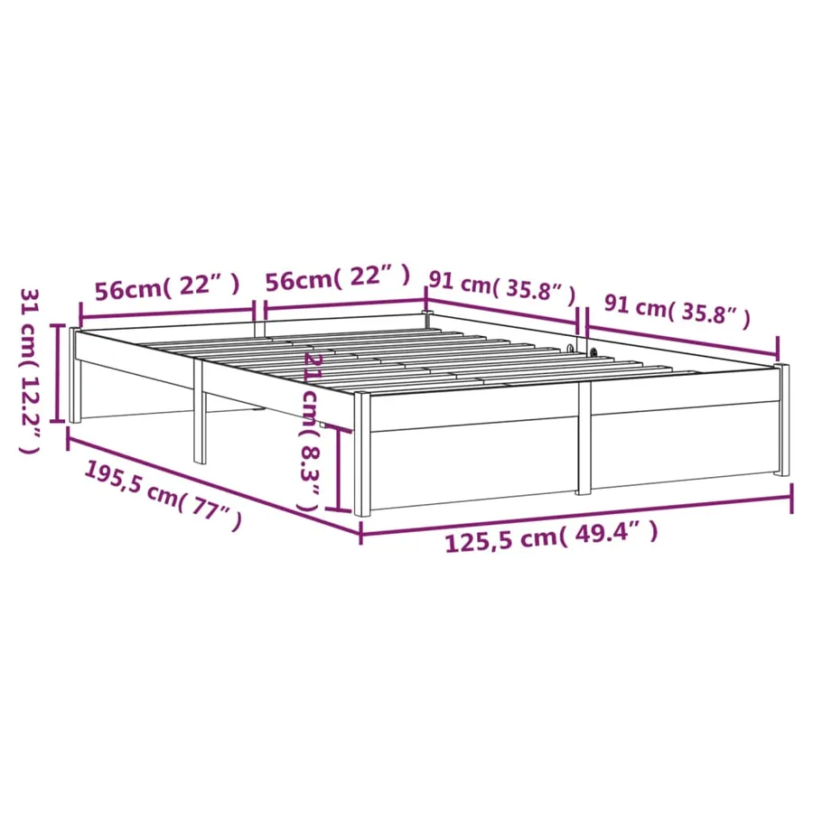 Cadre de lit sans matelas marron miel bois massif 120x190 cm - 10
