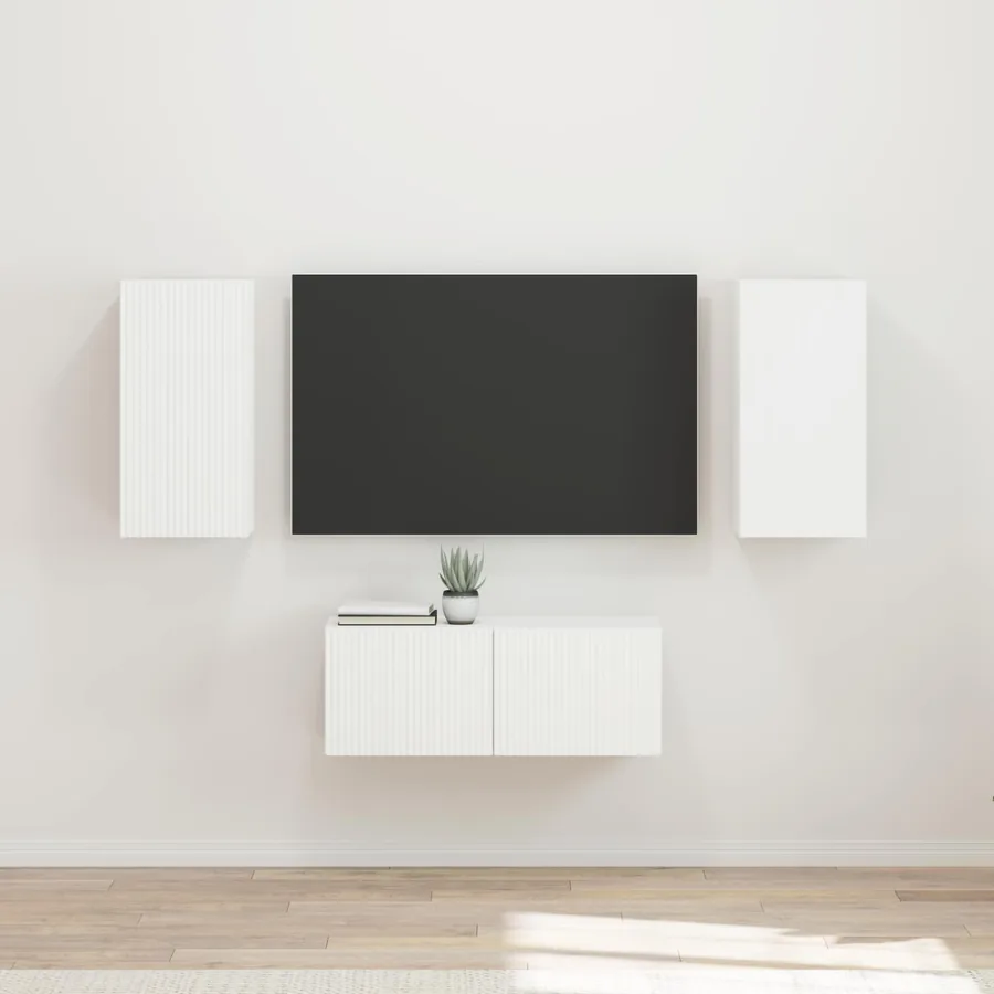 Ensemble meuble TV Montage mural 6 pcs Blanc Bois d'ingénierie