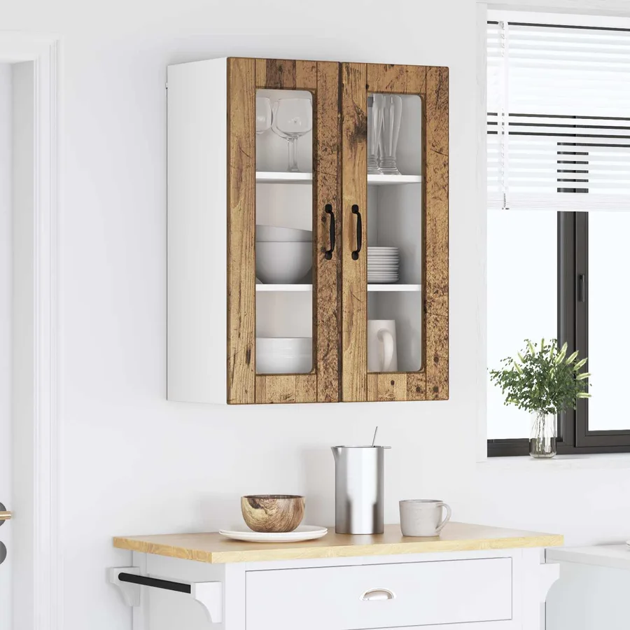 Cabinet en verre mural PORTO Bois ancien 60 x 31 x 80 cm - 4