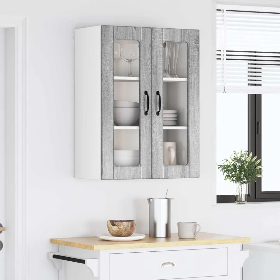 Cabinet en verre mural PORTO Gris Sonoma 60 x 31 x 80 cm - 4