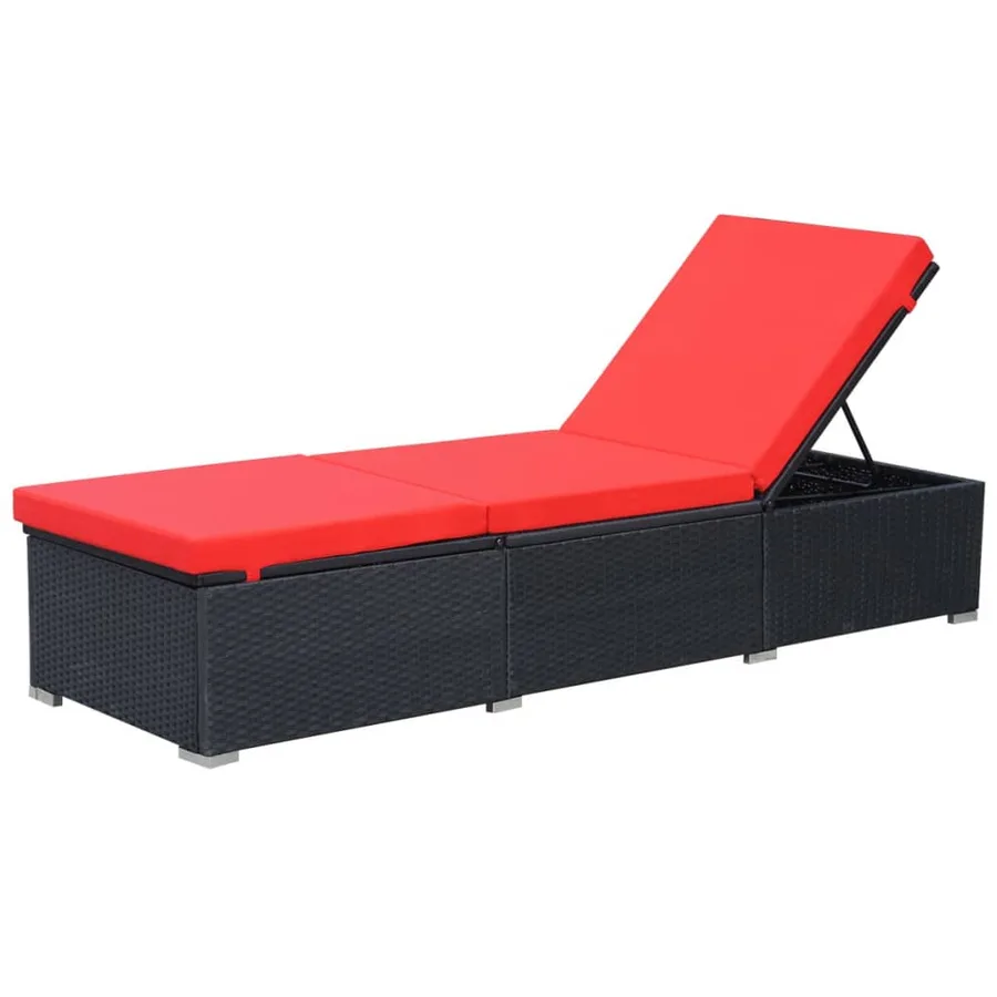 Chaise longue avec coussin Résine tressée Noir - 2