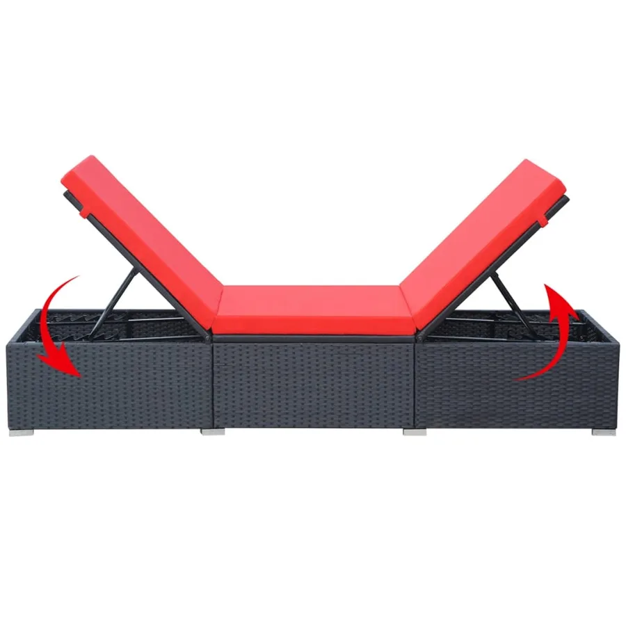 Chaise longue avec coussin Résine tressée Noir - 6