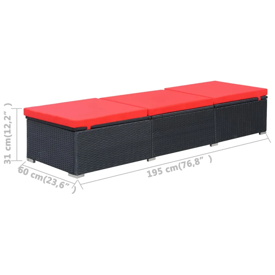 Chaise longue avec coussin Résine tressée Noir - 9