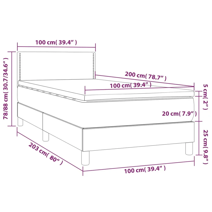Sommier à lattes de lit matelas et LED Marron foncé 100x200 cm - 8
