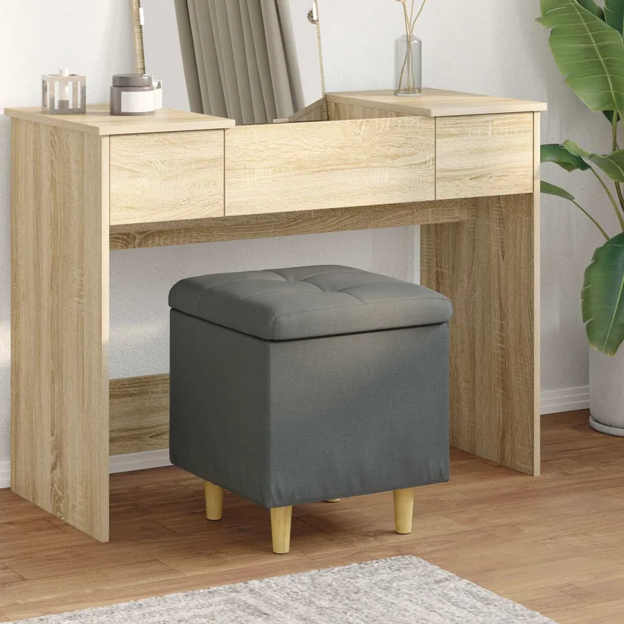 Pouf de rangement avec coussin Gris foncé 40 x 40 x 45 cm tissu