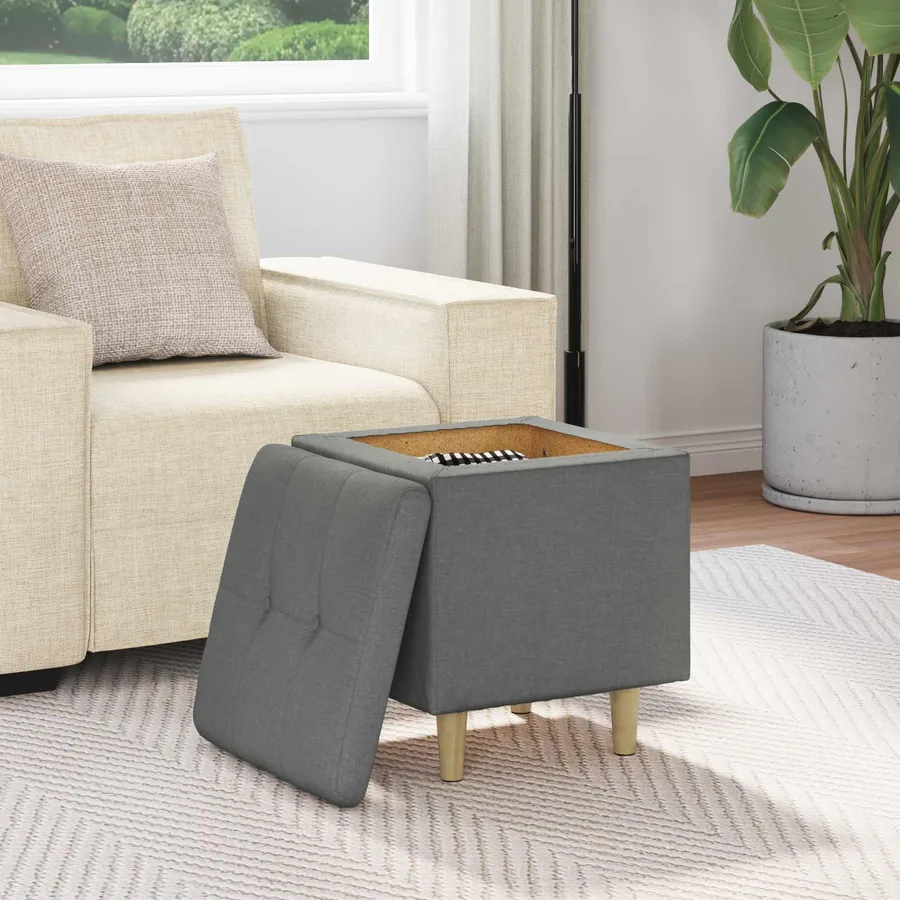 Pouf de rangement avec coussin Gris foncé 40 x 40 x 45 cm tissu - 4