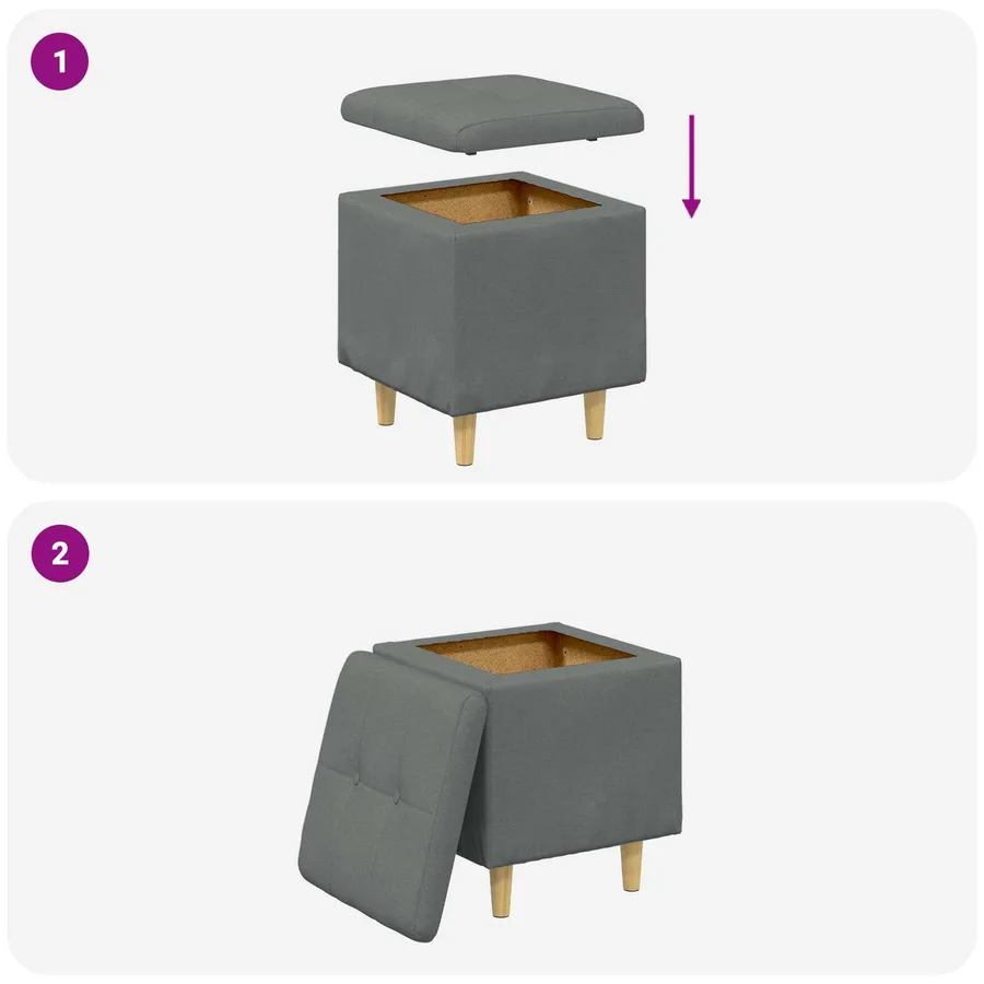 Pouf de rangement avec coussin Gris foncé 40 x 40 x 45 cm tissu - 9