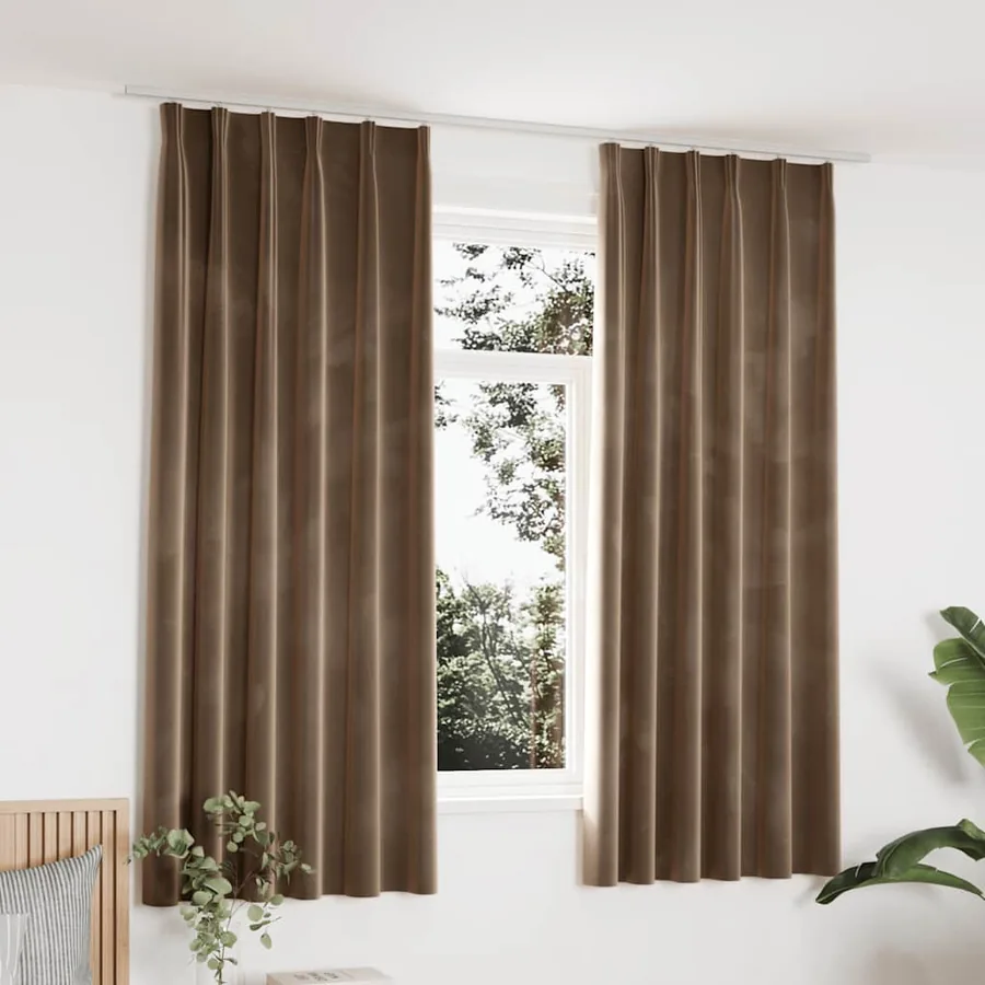 Rideaux occultants avec crochets 2 pcs Velours Beige 140x175 cm