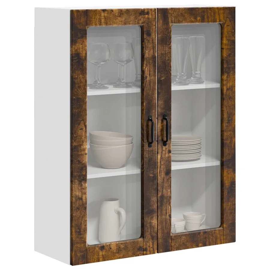 Cabinet en verre mural PORTO Chêne fumé 80 x 31 x 100 cm - 3